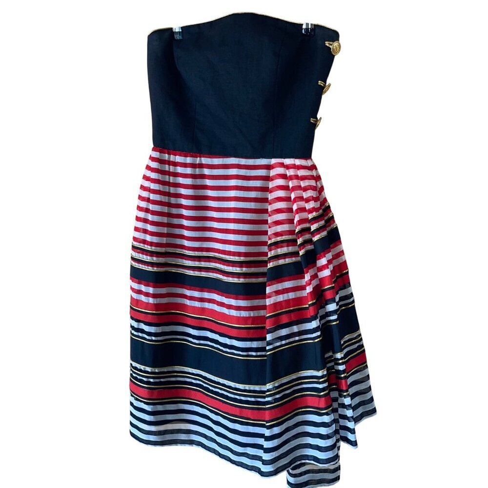 Albert Nipon Vintage Womens Dress Size XS Multicolor Nautical Strapless Mini